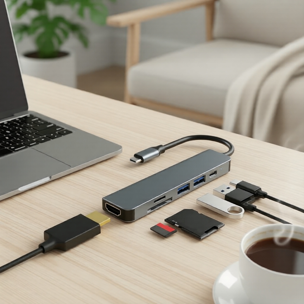 Bộ chuyển đổi USB-C 6-trong-1: 87W PD, HDMI, USB, SD/TF cho MacBook & Windows