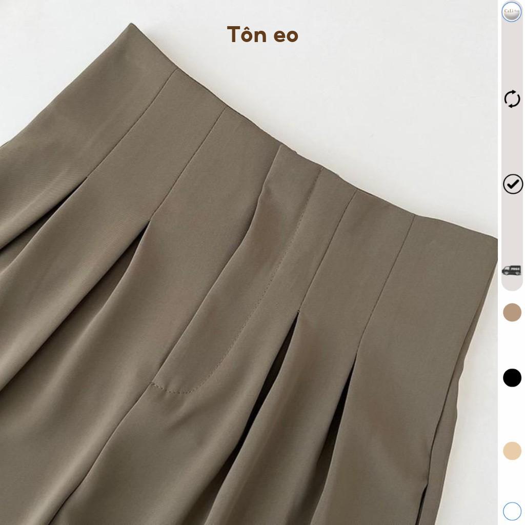 Quần tây ống rộng dáng suông (chất gold nhật) cạp cao lưng liền tôn eo tôn dáng