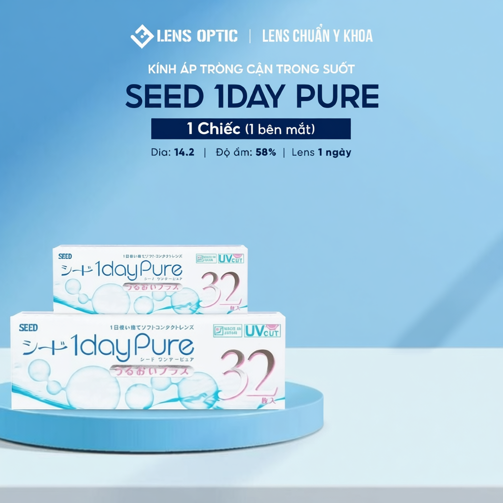 Kính áp tròng SEED 1 ngày không màu, lens SEED 1day Pure trong suốt có độ cận - Lens Optic Hà Nội