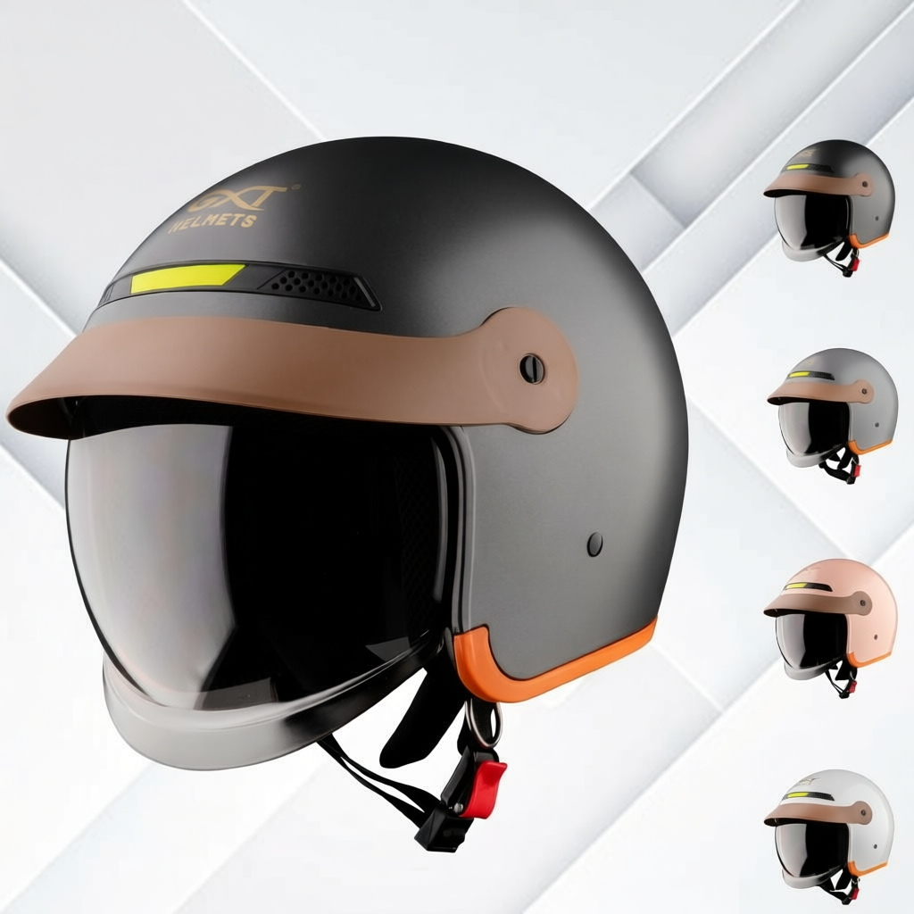 Mũ bảo hiểm 3/4 Gxt Gx139 có kính âm đi xe máy kèm lưỡi trai màu nâu thời thượng phù hợp nam nữ