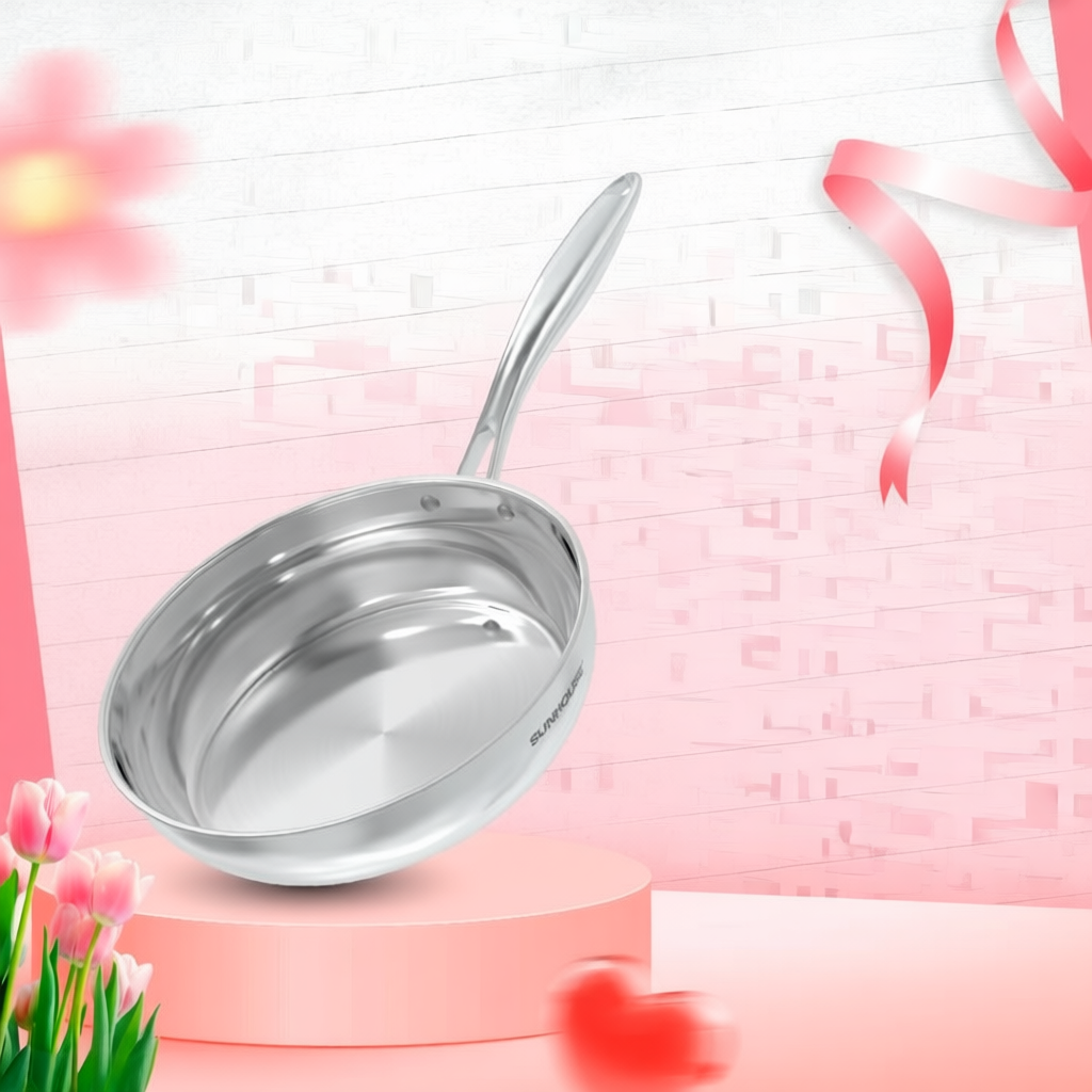 Chảo inox 304 đa lớp cao cấp SUNHOUSE IN20-24-26M6E - 3 lớp liền khối - Cán rỗng hạn chế bỏng