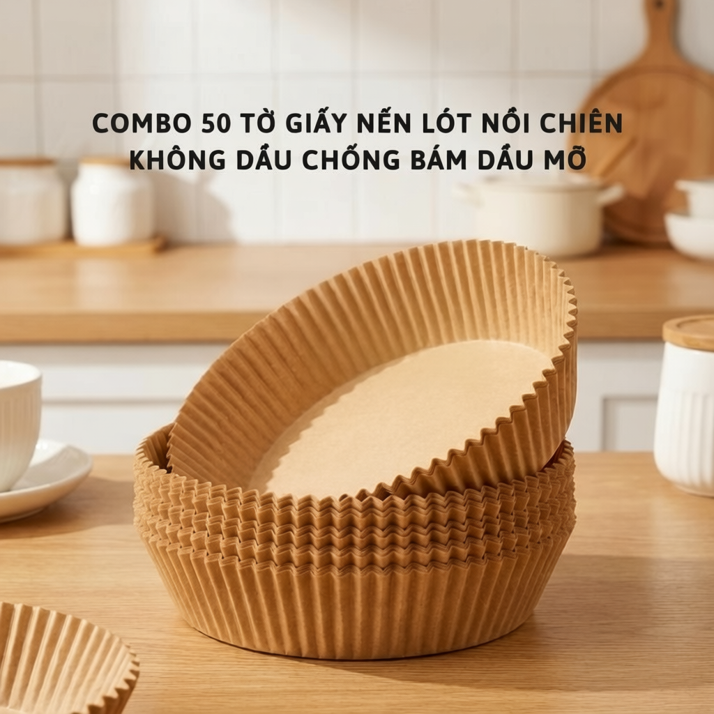 COMBO 50 Tờ Giấy Lót Nồi Chiên Không Dầu Hình Khuôn Bánh Chống Bám Dầu Mỡ