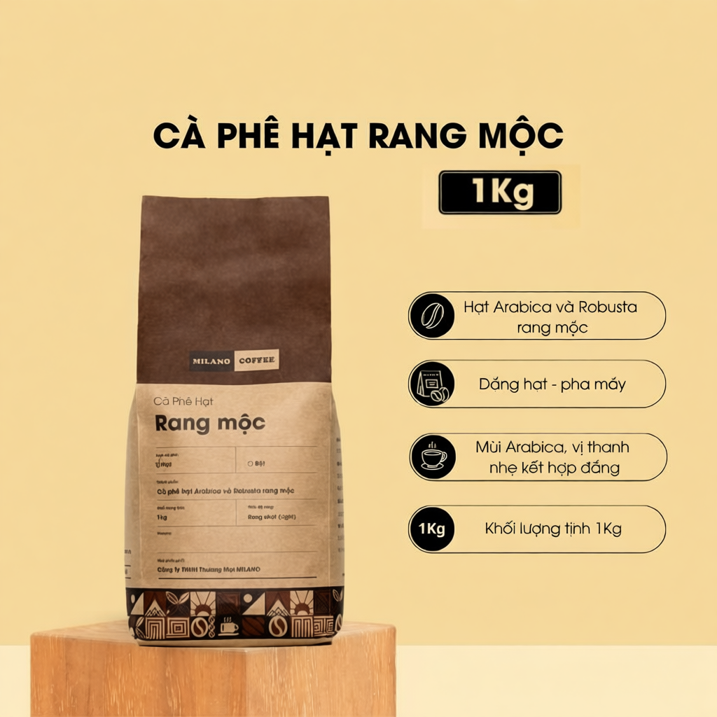 Cà phê NGUYÊN CHẤT 100% RANG MỘC MILANO COFFEE LOẠI 1 KG