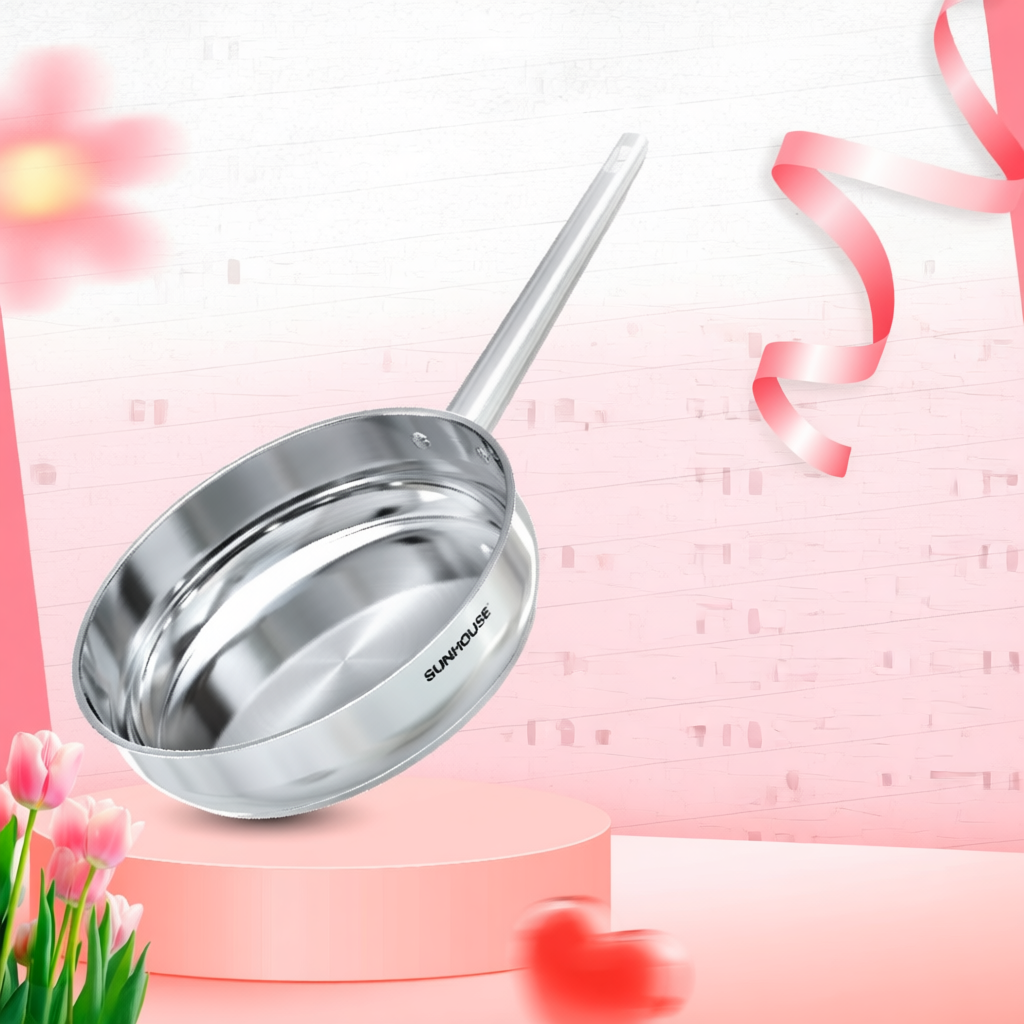 Chảo Inox 304 cao cấp Sunhouse Healthy IN16-20-24-26-28M9 - Phù hợp mọi loại bếp - Tay cầm Inox khôn