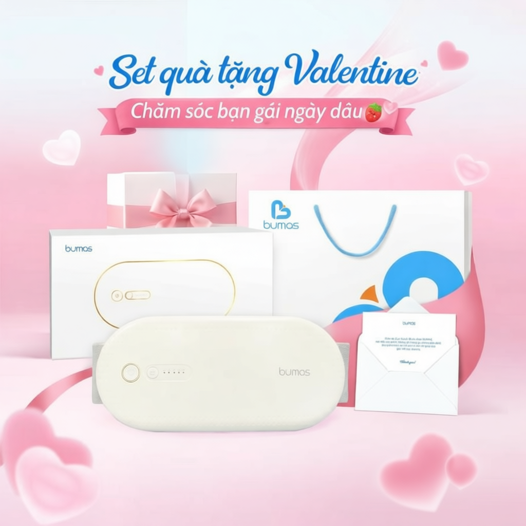 Máy Massage Chườm Nóng Giảm Đau Bụng Kinh BUMAS BU01 - Đai massage bụng lưng - Quà Tặng Bạn Gái