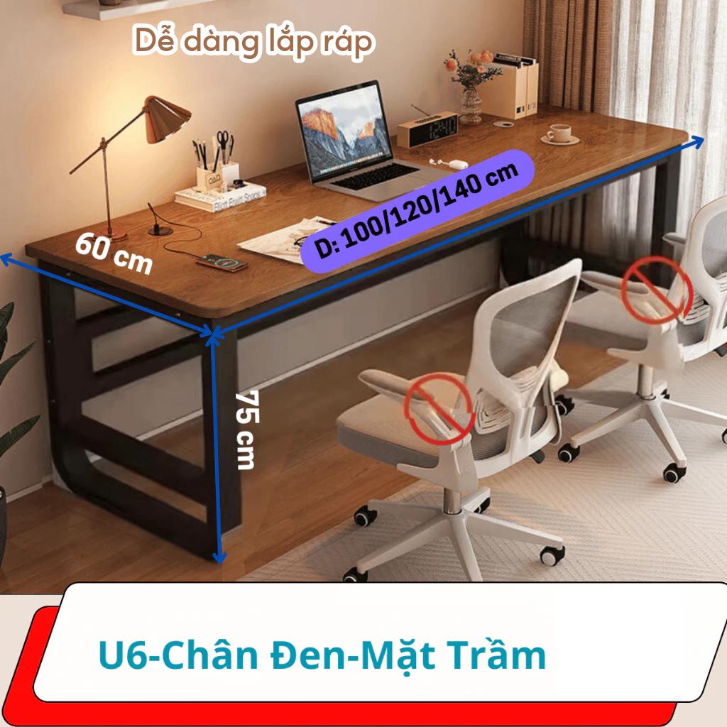 Bàn học chữ U, bàn làm việc chân sắt có lỗ đi dây điện, gỗ mdf dày 15mm bo góc an toàn, chịu tải 200kg