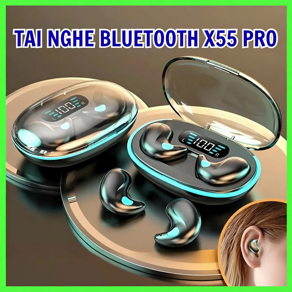 Tai Nghe Ngủ Bluetooth X55, Tai Nghe Không Dây X55 Pro Mẫu Mới Mỏng Nhẹ Nằm Ngủ, Micro Tích Hợp