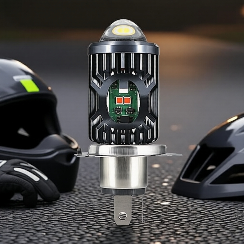 Đèn pha xe máy LED 4 lõi H4/H6 30W hai màu, Trắng/Vàng + Nhấp nháy Đỏ/Xanh lam, H4 BA20D P15D chùm s