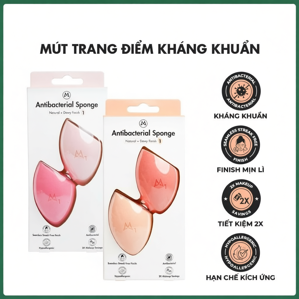 [Hạn Sử Dụng 2 Năm] Combo 2 Mút Tán Nền Trang Điểm Mastige Kháng Khuẩn