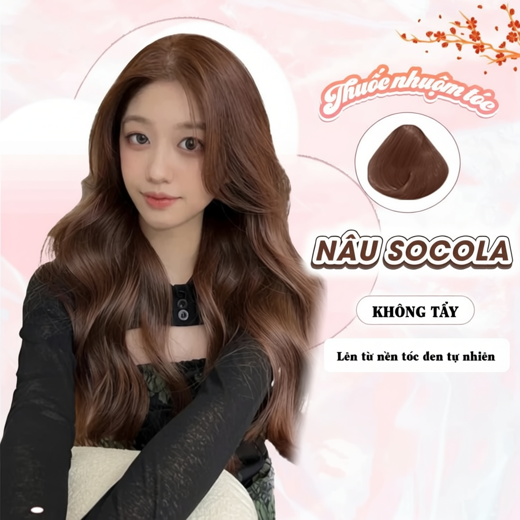 Thuốc nhuộm tóc màu Nâu Socola, Không Tẩy, Kèm Oxy Trợ Nhuộm, Trùm Tóc, Bịt Tai và Bao Tay MIN.HAIR