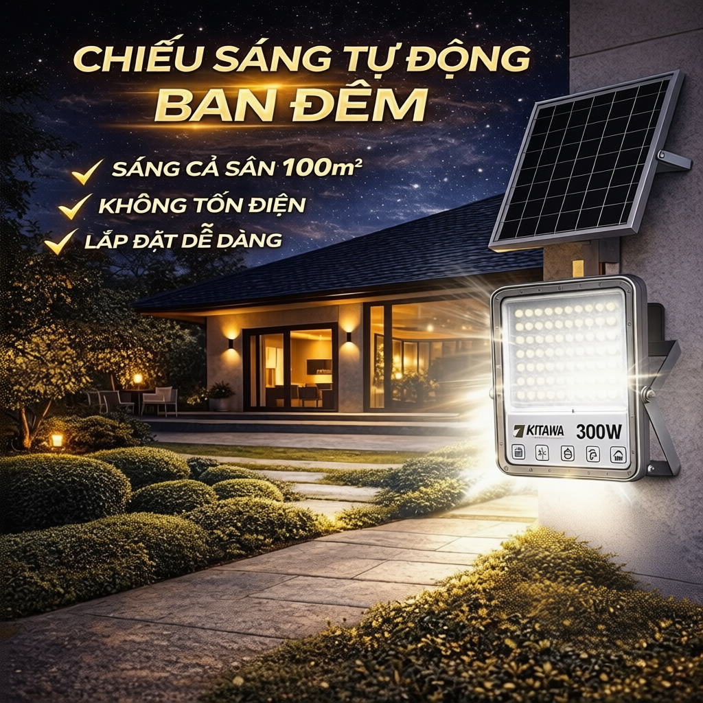 [300W] Đèn Pha Chống Chói Năng Lượng Mặt Trời 300W KITAWA - DP15.300