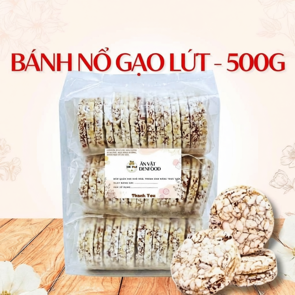 Bánh nổ gạo lứt ăn kiêng nguyên hạt Denfood 500gr