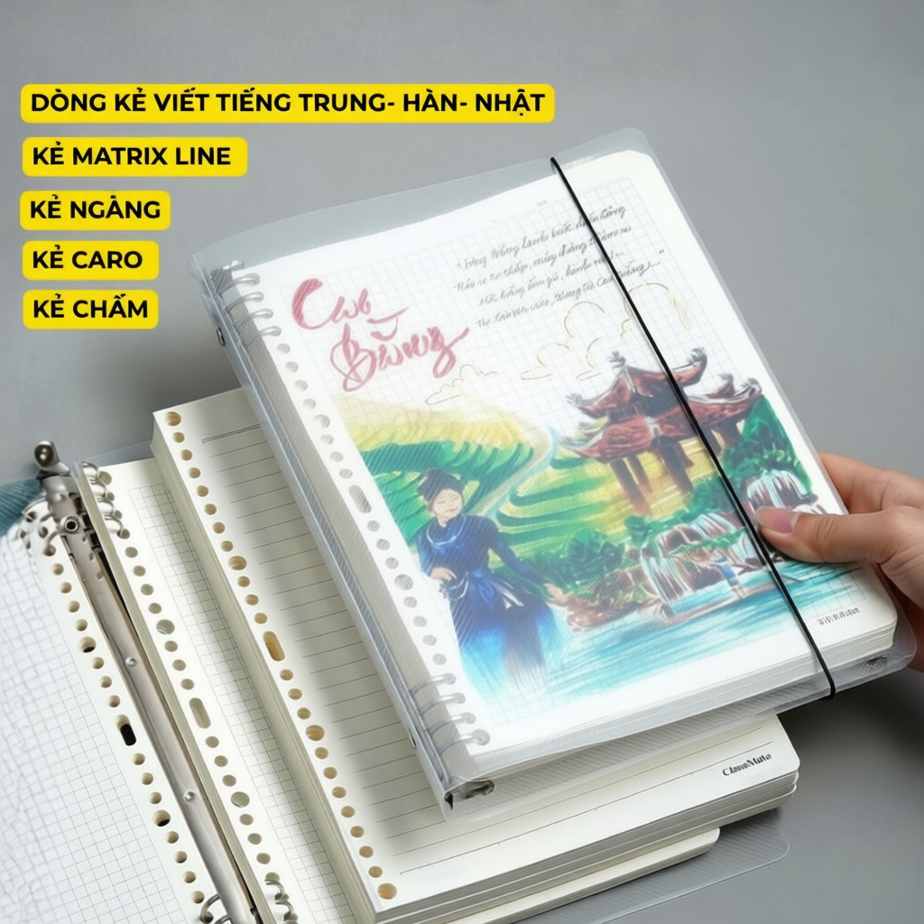 Sổ Còng B5 A5 Binder 8 Còng Kim Loại Chắc Chắn Đựng 300-400 Trang