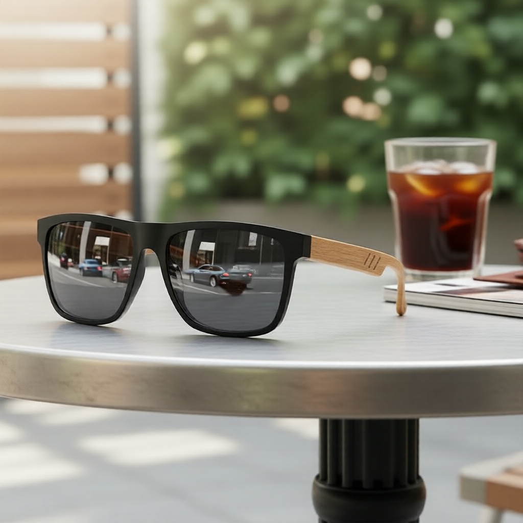 Kính mát nam gọng vuông, chống tia UV400, gọng nhựa vân gỗ