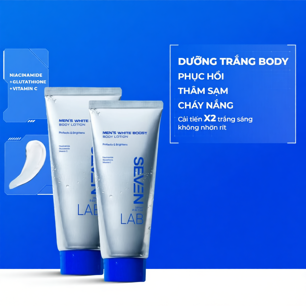 Sữa dưỡng thể trắng da nam giới SEVENLAB 250gram không nhờn dính, mờ thâm, đều màu da vượt trội