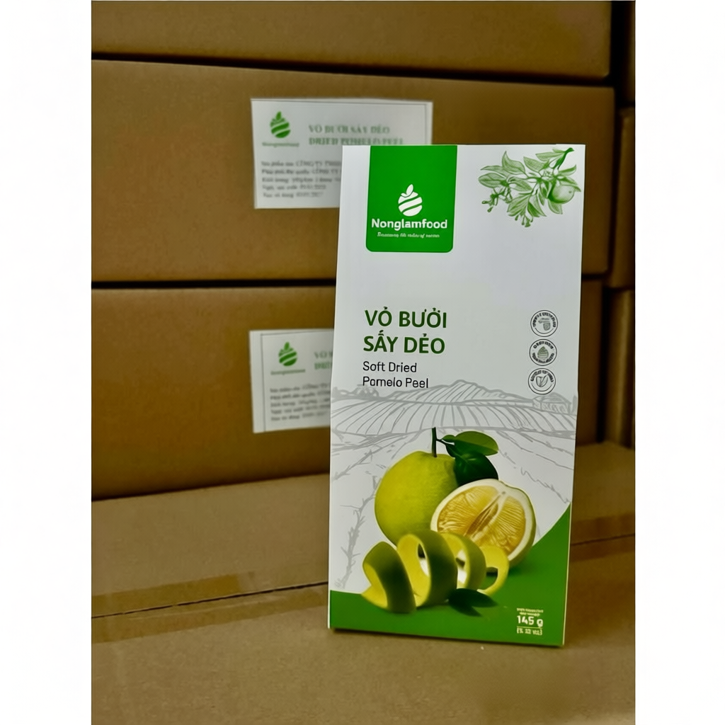 VỎ BƯỞI SẤY DẺO thương hiệu NÔNG LÂM FOOD hộp 145G