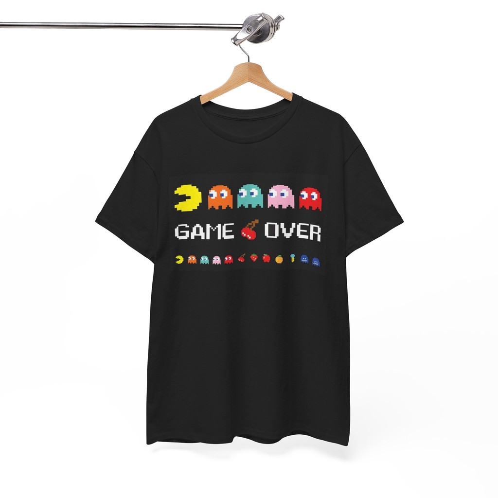 Game Over Pacman Áo Thun Retro Arcade Chơi Game Đồ Họa Unisex Nặng Cotton Tee