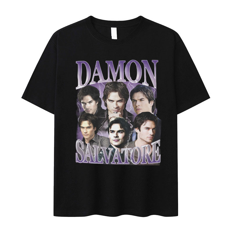 2025 bánh quế cho bạn bè Damon Salvatore Ian Somerhalder Phim truyền hình Đồ họa Áo sơ mi nam Retro 
