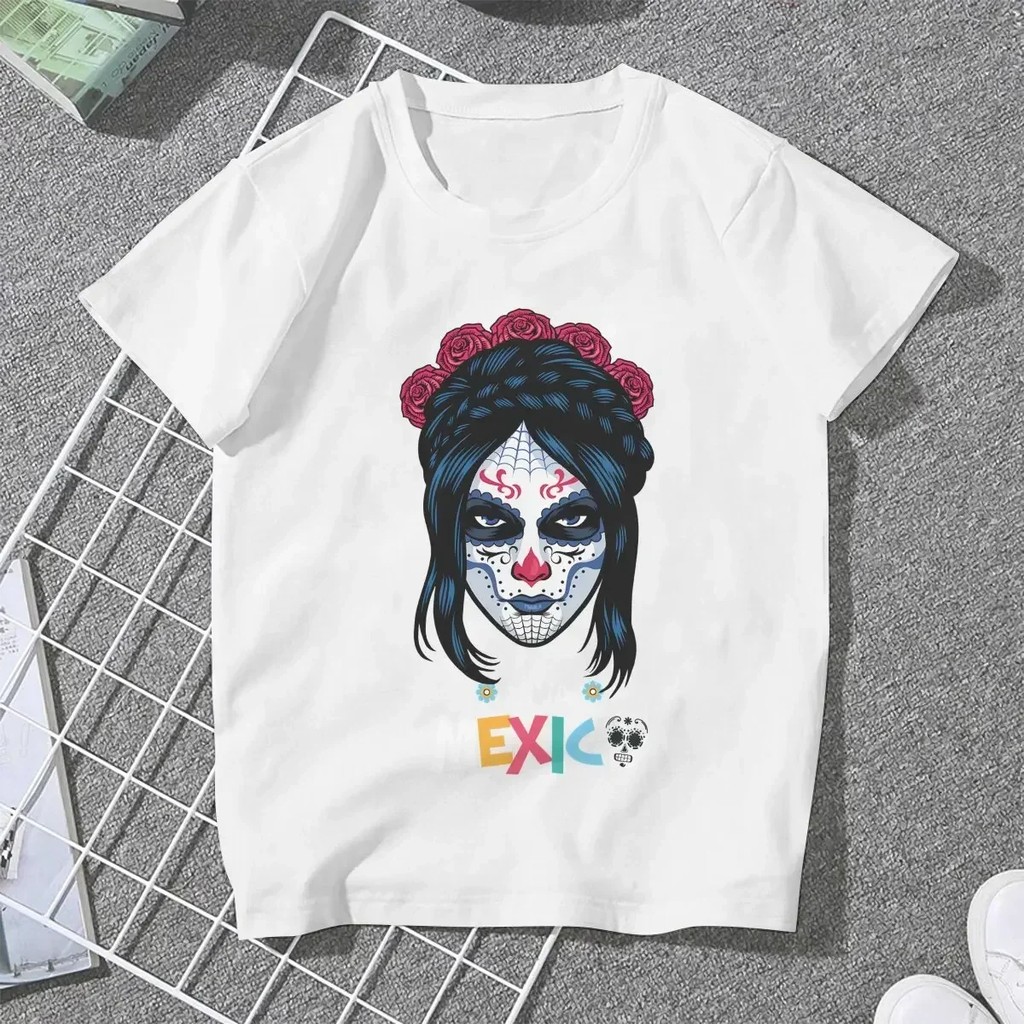 2025 bánh quế cho bạn bè Viva Mexico Áo thun nữ Mexico Skull Day of The Dead Girls Tops xs-3xl