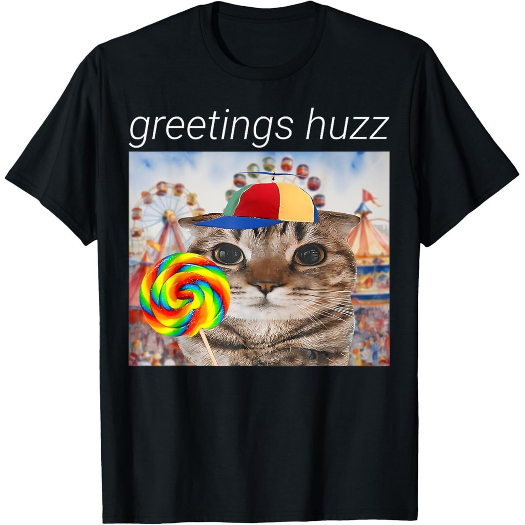Lời chào Huzz Ngộ nghĩnh Gen Z Gen Alpha Silly Cat Lollipop Áo thun Cotton nam