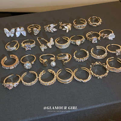 DREJEW Nhẫn zircon mạ điện thật nhiều vòng mở nhẹ sang trọng niche thời trang ngón trỏ nhẫn