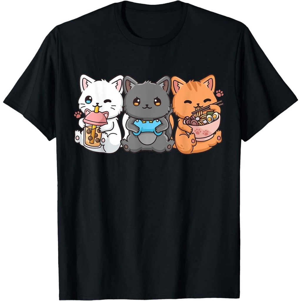 Anime Boba Tea Bubble Tea Game thủ Áo thun Ramen Cat