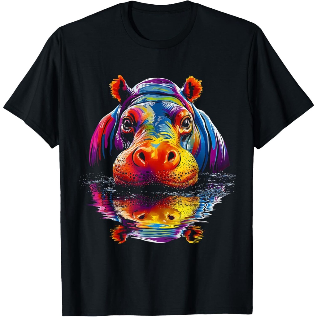 Hippo Nhiều Màu Sắc Nghệ Thuật Động Vật Đồ Họa Dễ Thương Họa Tiết Hippo Áo Thun