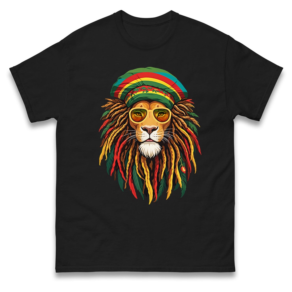 Áo thun Cotton nam Rasta Lion Jamaica, Áo thun sư tử Jamaica, Áo thun dành cho người lớn