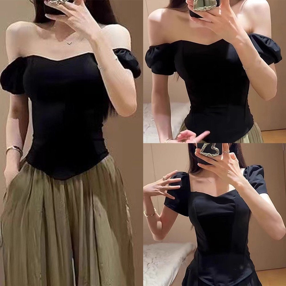 [AFL] Áo sơ mi ngắn tay lệch vai nữ summer Slim Fit - Thiết kế xương cá