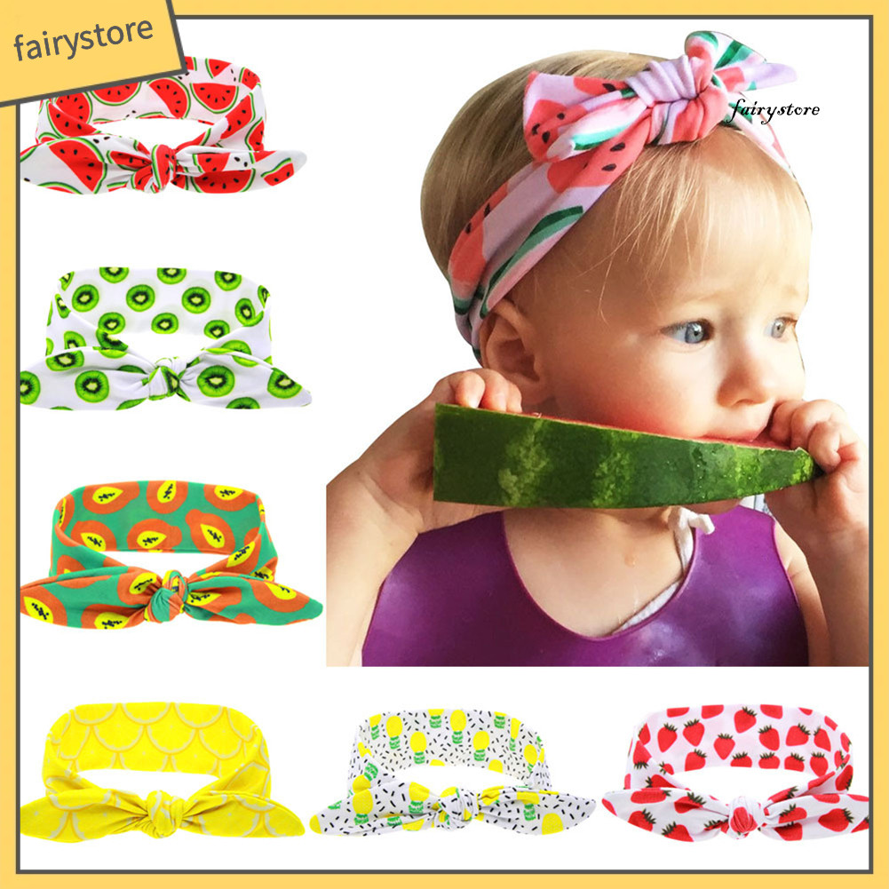 FYS _ Strawberry Papaya Kiwi Fruit Lemon Print Hairband DIY Bowknot Elastic Headband