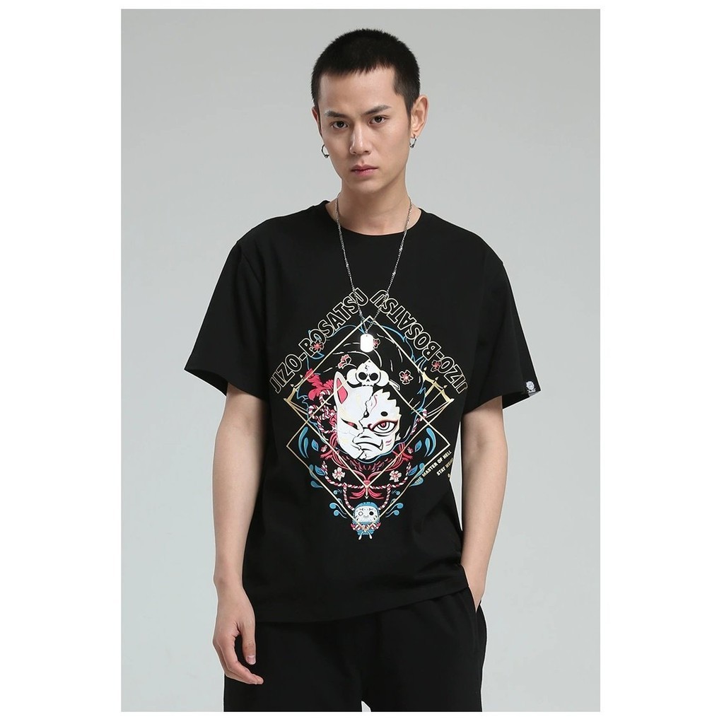 On oniarai Ghost Wash Summer Jizo Fun Print Áo thun nam tay ngắn xs-3xl