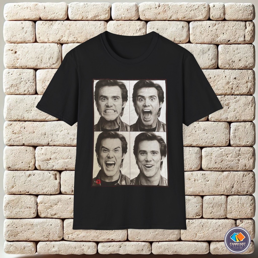 Nam Phong Cách Retro thập niên 80 Đồ Họa Cổ Tròn Thường Ngày Dạo Phố Jim Carrey Mặt Unisex Áo Thun