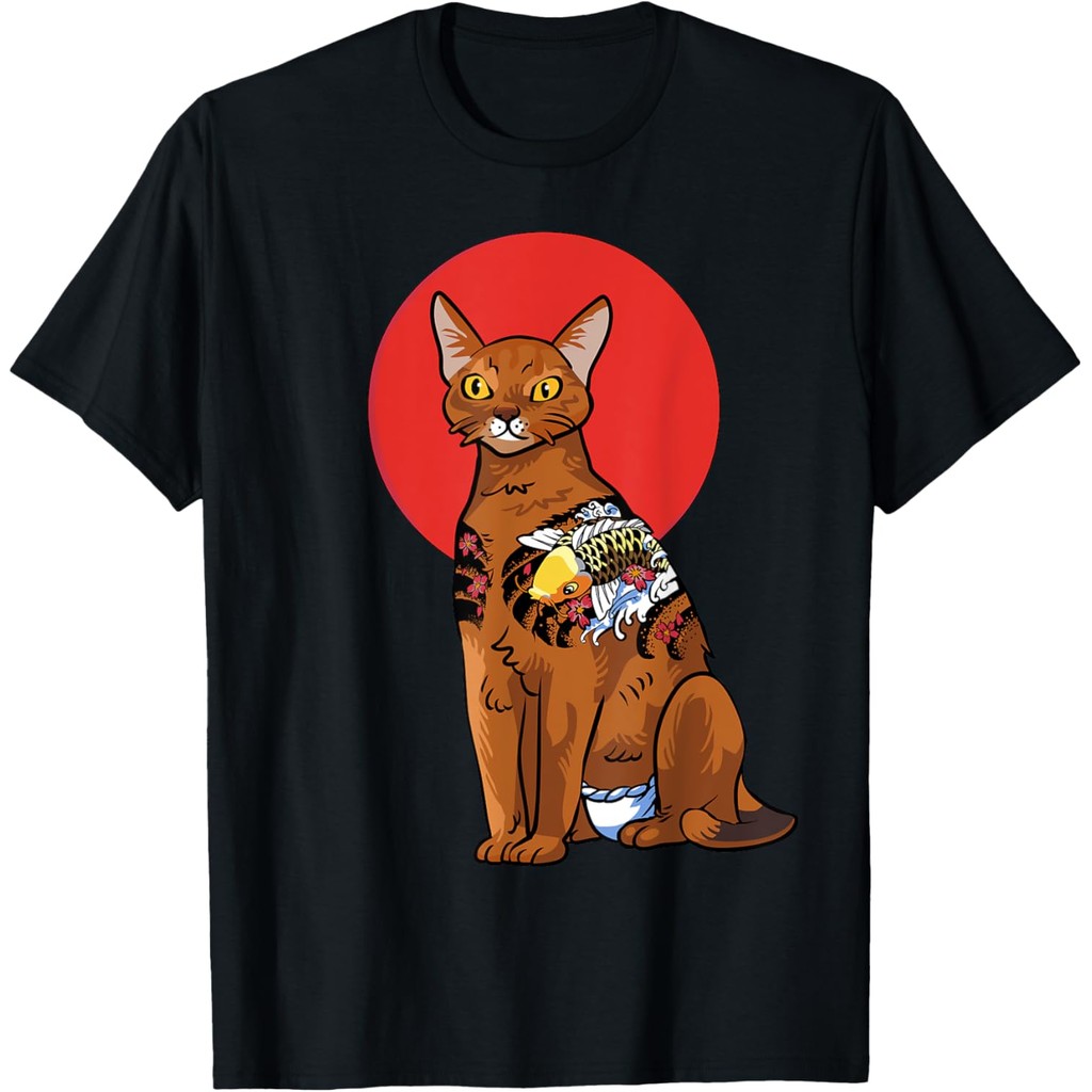 Áo thun cotton nam Yakuza Abyssinian Cat Áo nam nữ Trẻ em tay ngắn cotton chất lượng cao