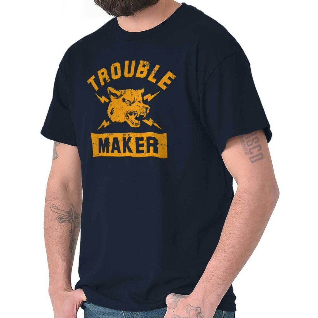 Ngộ nghĩnh Troublemaker Thái Độ Rebel Wolf Pack Nam Hoặc Nam Cổ Tròn Áo Tee