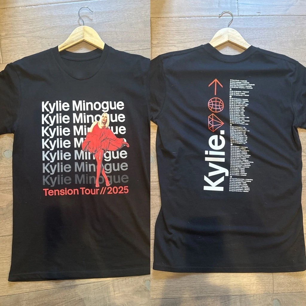 Bánh quế 2025 dành cho bạn bè MỚI Áo thun đen Kylie Minogue Tension Tour xs-3xl