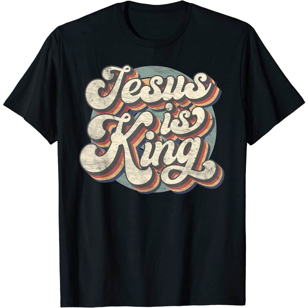 Áo thun nam tôn giáo Retro Jesus Is King Christian