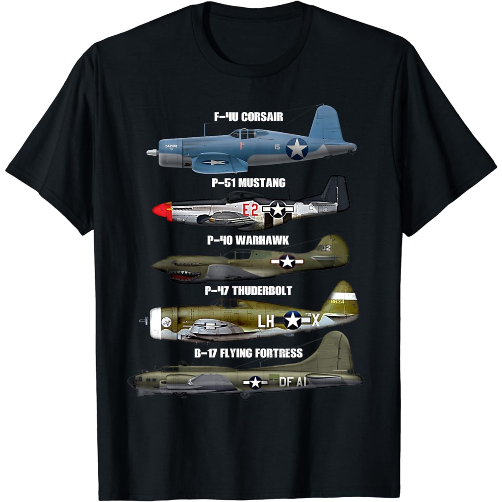 2025 bánh quế cho bạn bè WW2 Warplane B-17 P51 Mustang F4U Corsair P40 Warhawk Áo thun ngắn tay xs-3