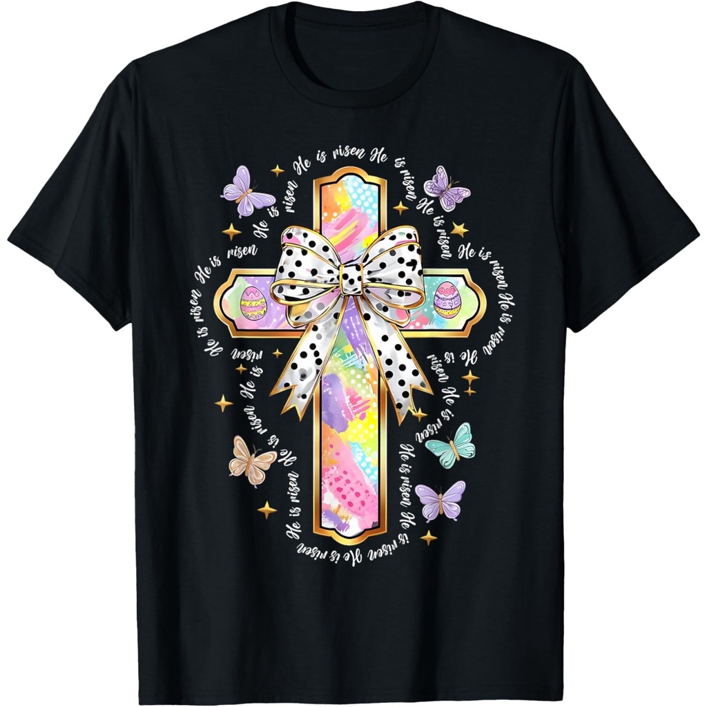 He Is Risen Easter Floral Cross Jesus Áo thun Unisex
