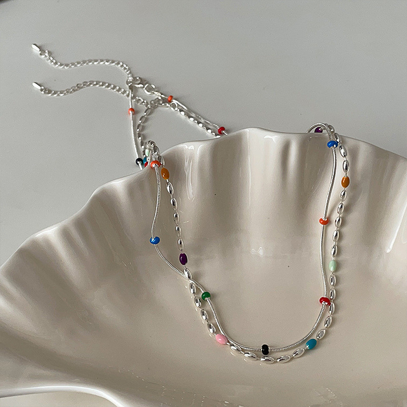 Vòng Cổ Hạt Tròn Rainbow Jelly Bean Nữ Thời Trang