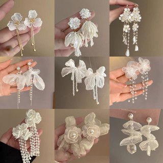 DREJEW Bạc kim siêu cổ tích thanh lịch nơ bông tai hoa Pháp nhẹ nhàng sang trọng thời trang