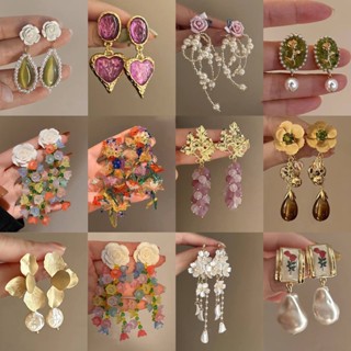 DREJEW ilver kim cương Bộ bông tai ngọc trai pha lê nhân tạo Châu Âu và Mỹ cổ điển nhẹ nhàng sang trọng bông tai dài