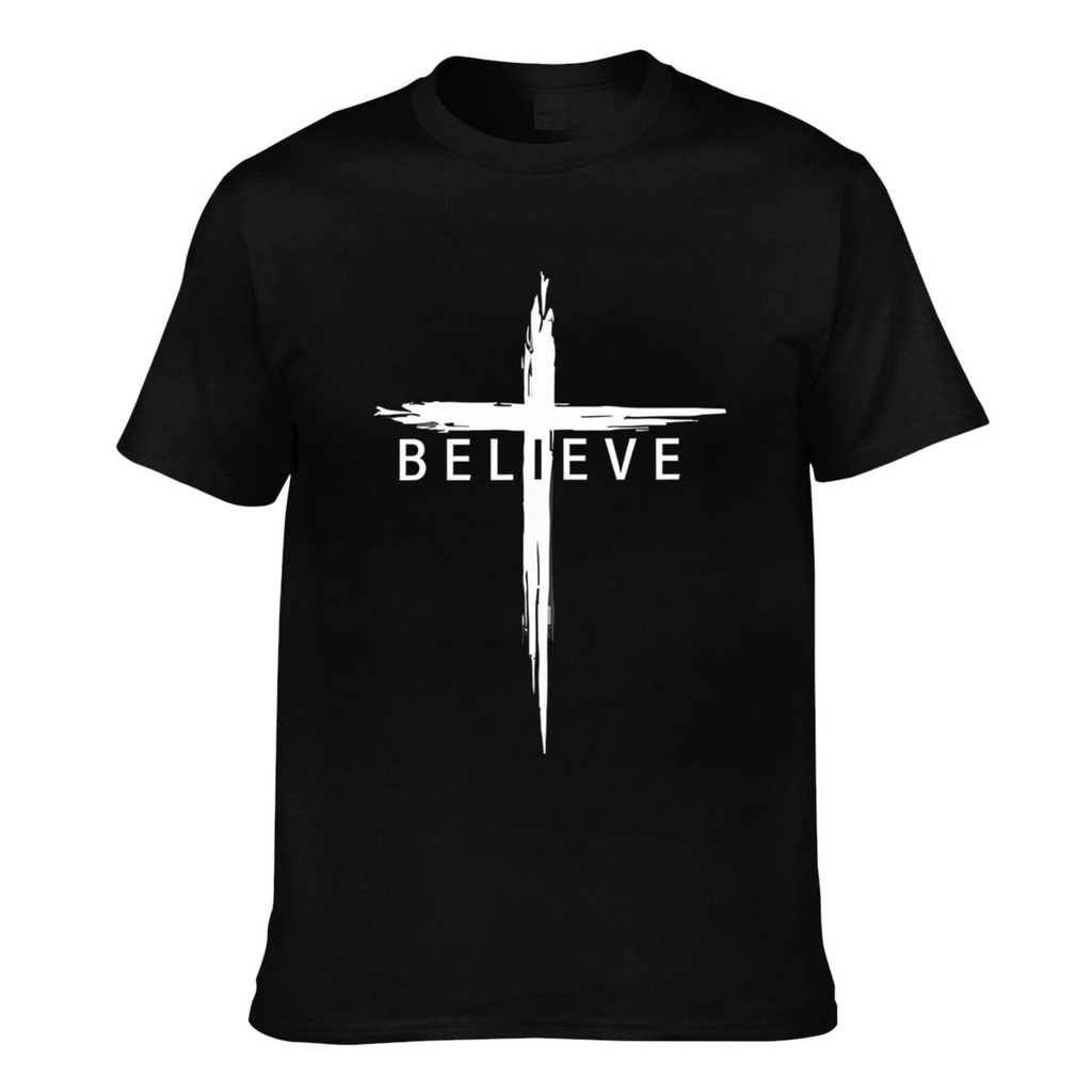 Thời trang Cotton Believe Christian Cross Jesus Christ Christians Áo thun nam mềm mại mùa hè