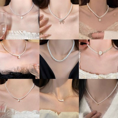 DREJEW Vòng cổ nơ ngọc trai nhân tạo mạ điện thật