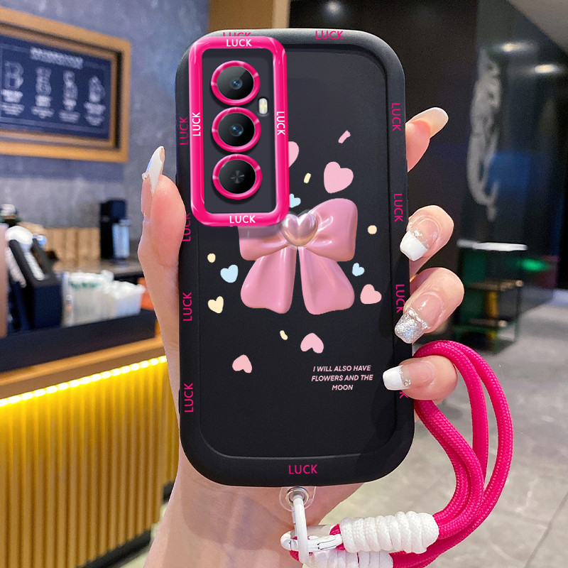 Ốp Lưng Realme C65 Case Hồng Bowknot Với Lanyard