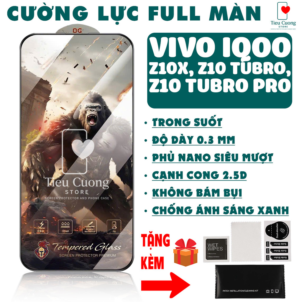Cường lực VIVO IQOO Z10X, Z10 TUBRO, Z10 TUBRO PRO Full màn, TRONG SUỐT +QUÀ TẶNG KÈM| KKCB1