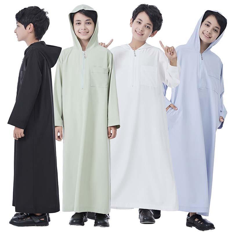 Eid Djellaba Bé Trai Juba Thobe Hồi Giáo Có Mũ Trùm Đầu Abaya Trung Đông Kaftan Áo Hồi Giáo Quần Áo 