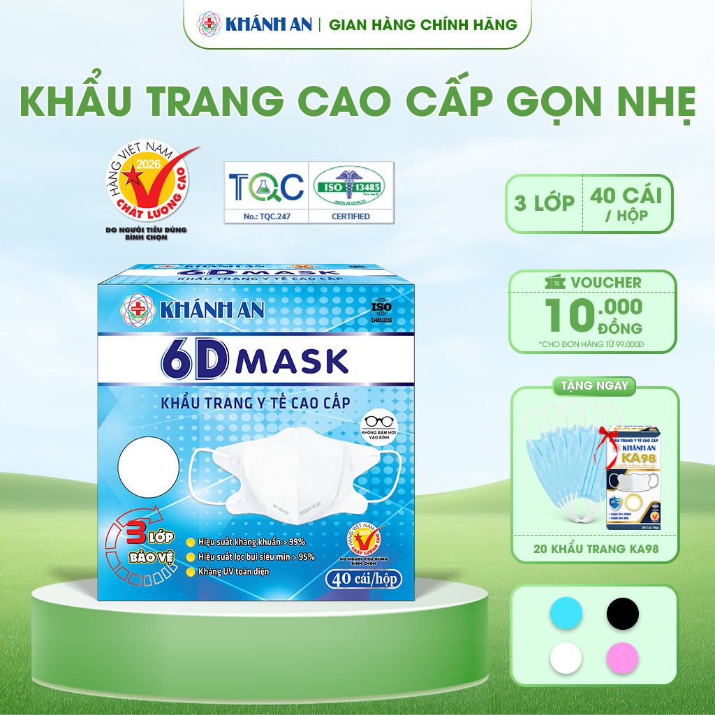 Khẩu trang 6D MASK Khánh An Gọn Nhẹ Hộp 40 Cái