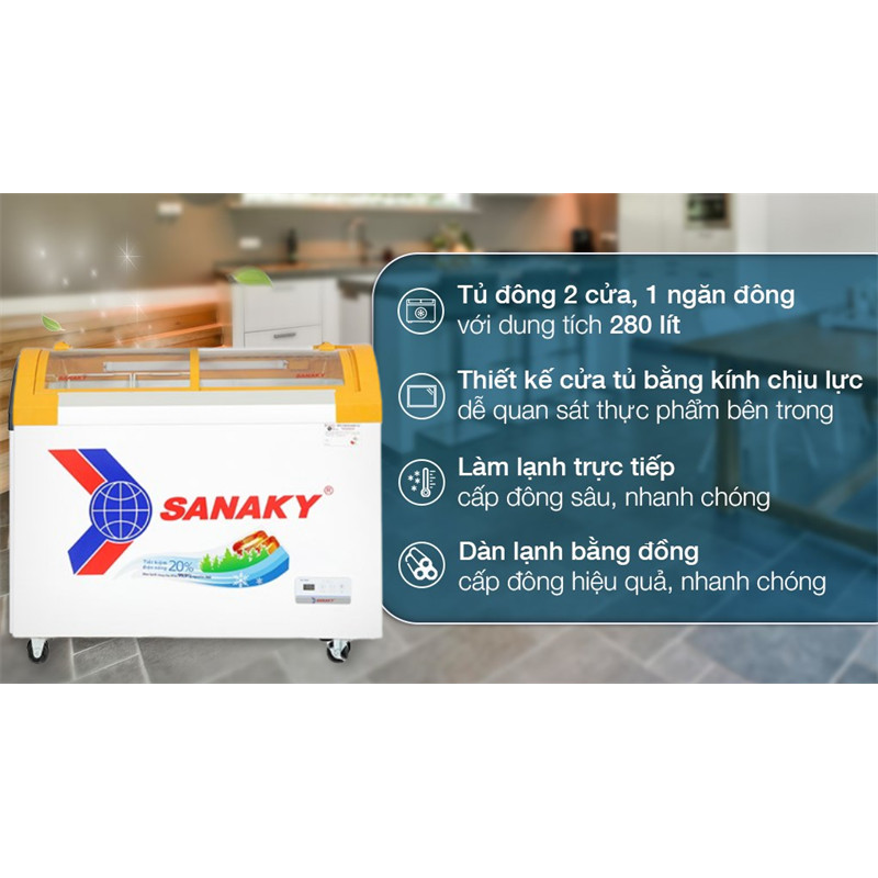 Tủ Đông Sanaky 280 lít VH-3899KB - Việt Nam (Bản viền vàng) dienmaytonkho Chính Hãng