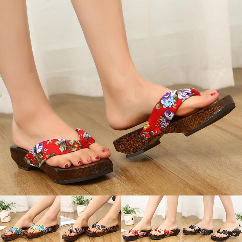 Truyền Thống Nhật Bản Geta Đế Bằng Unisex Gỗ Paulownia Clog Woman Ninja Cosplay Giày