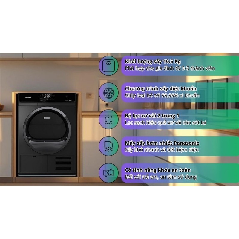 Máy Sấy Bơm Nhiệt Panasonic 10.5 Kg NH-EH05JD1BV 2024 Bảo hành chính hãng